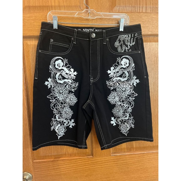 Ninth Waylay Hall Other - Cyber Y2K Grunge Skater Yakuza Streetwear GraphicJorts BlackSilver Ninth Hall 32